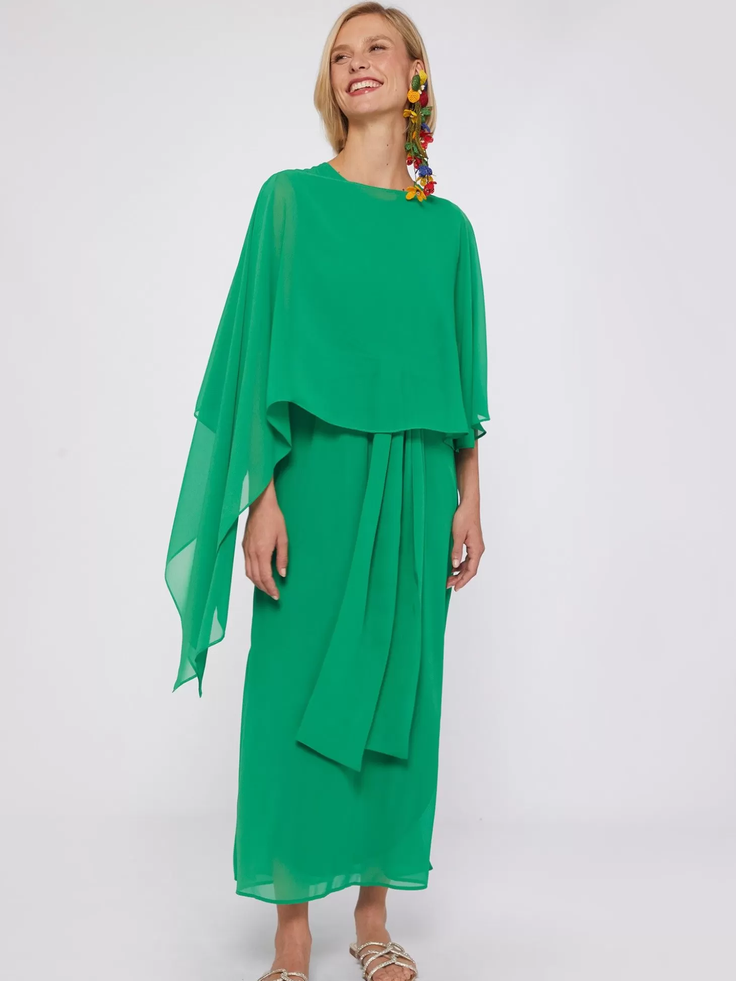 Vilagallo Cape Mirelle Green Chiffon*Women Capes