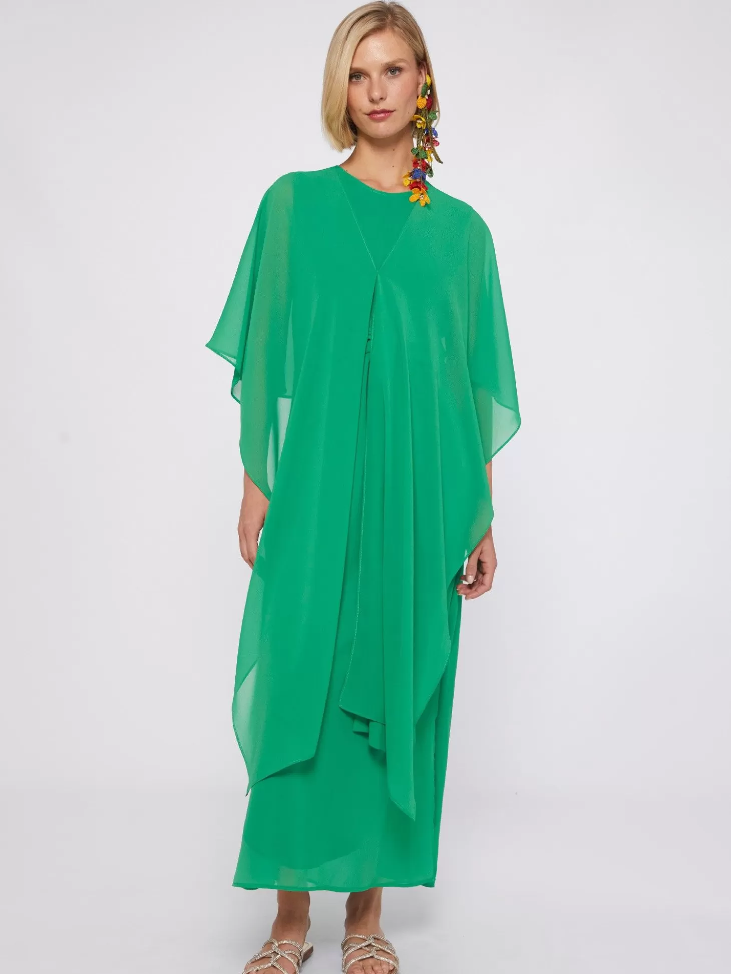 Vilagallo Cape Mirelle Green Chiffon*Women Capes