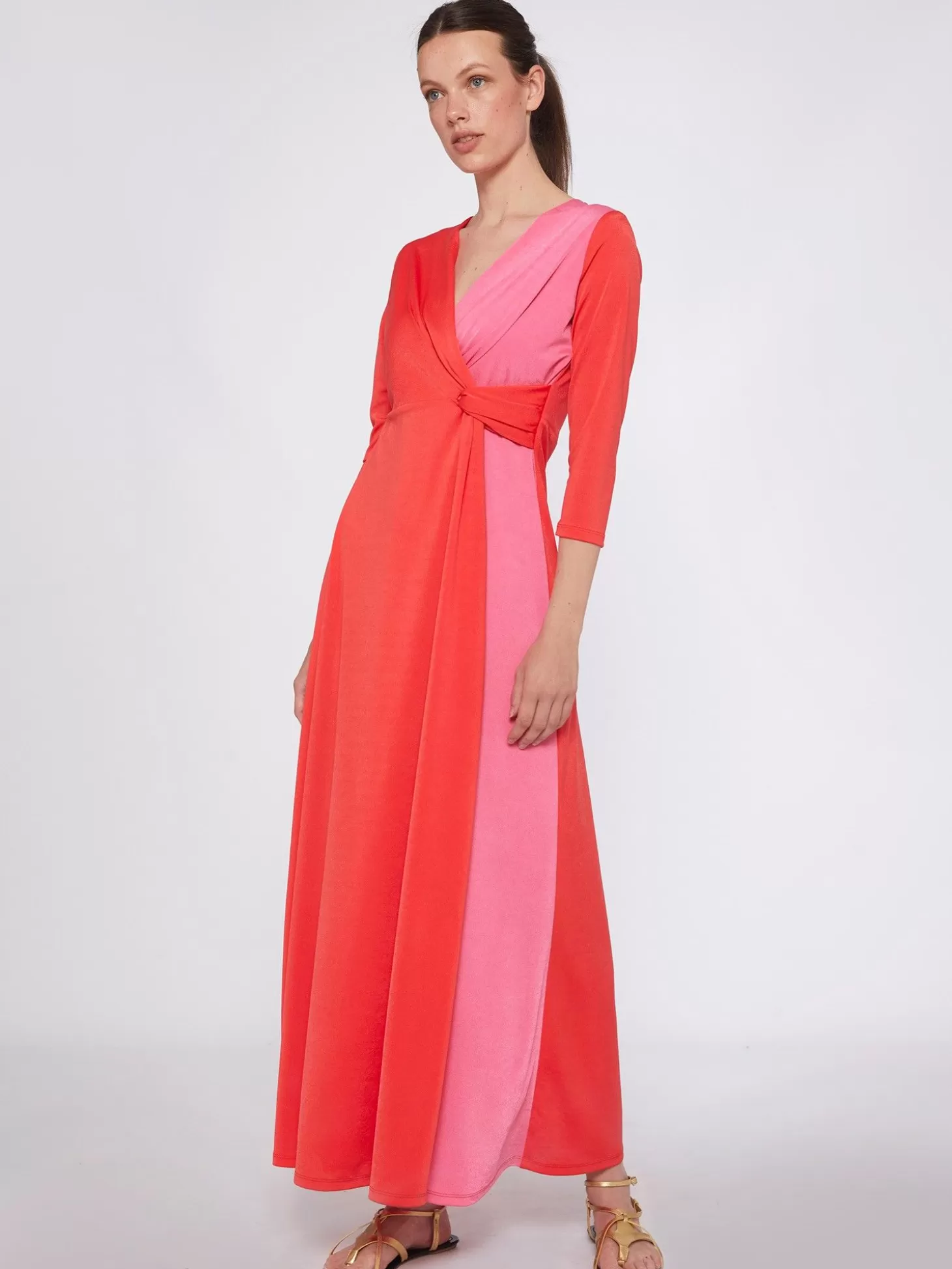 Vilagallo Dress Adi Long Coral Knit Satin*Women Dresses