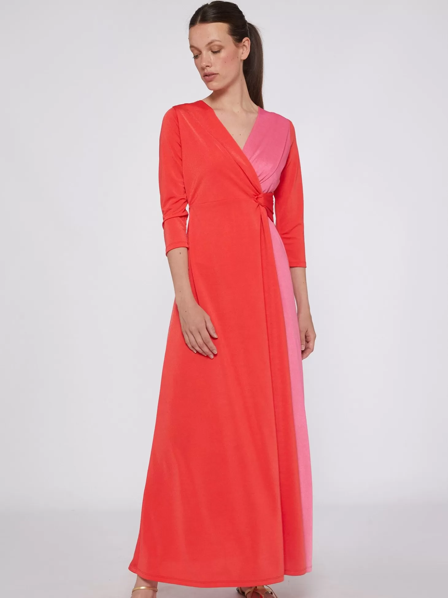 Vilagallo Dress Adi Long Coral Knit Satin*Women Dresses