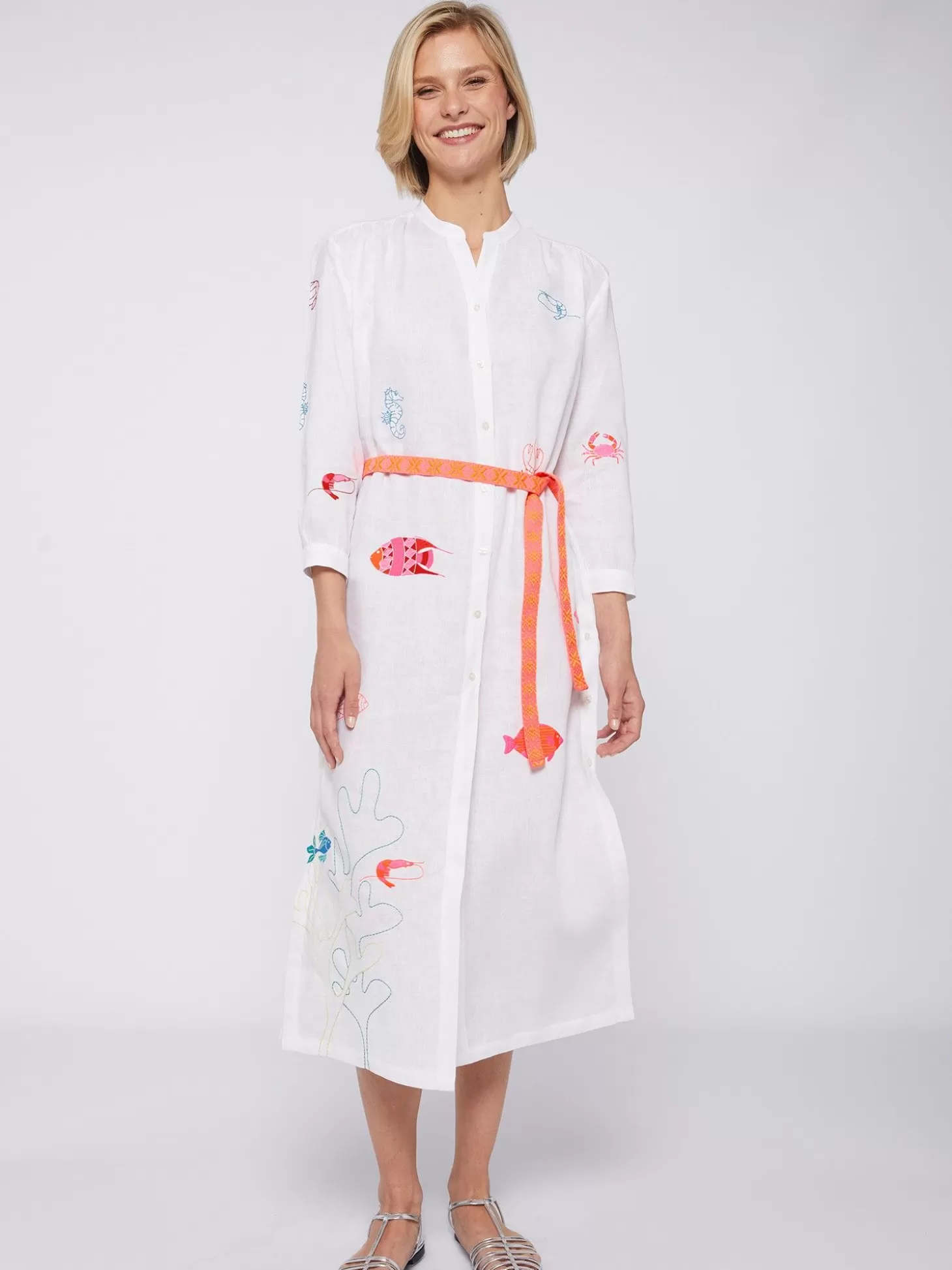 Vilagallo Dress Amina Emb White Linen*Women Dresses