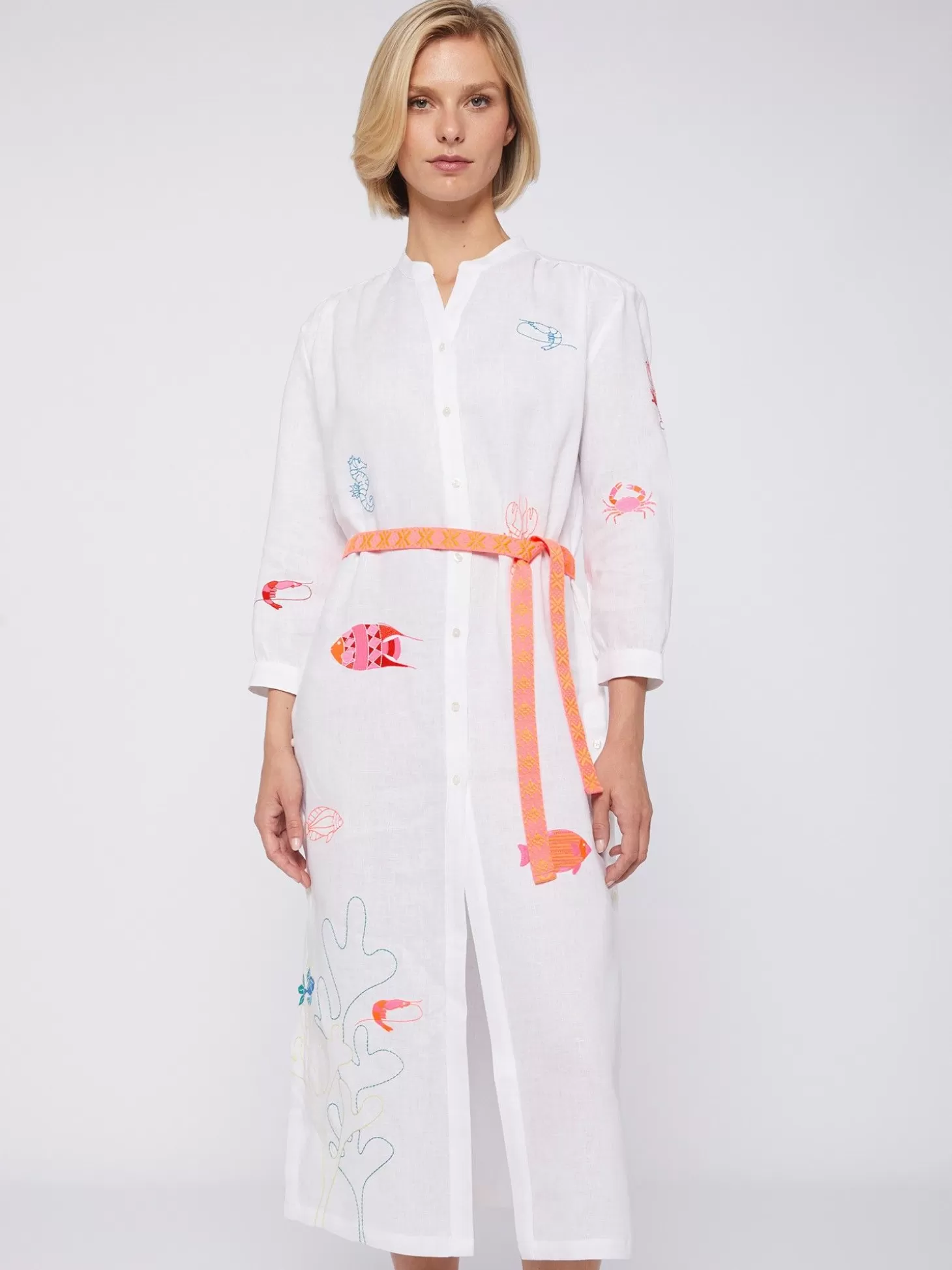 Vilagallo Dress Amina Emb White Linen*Women Dresses