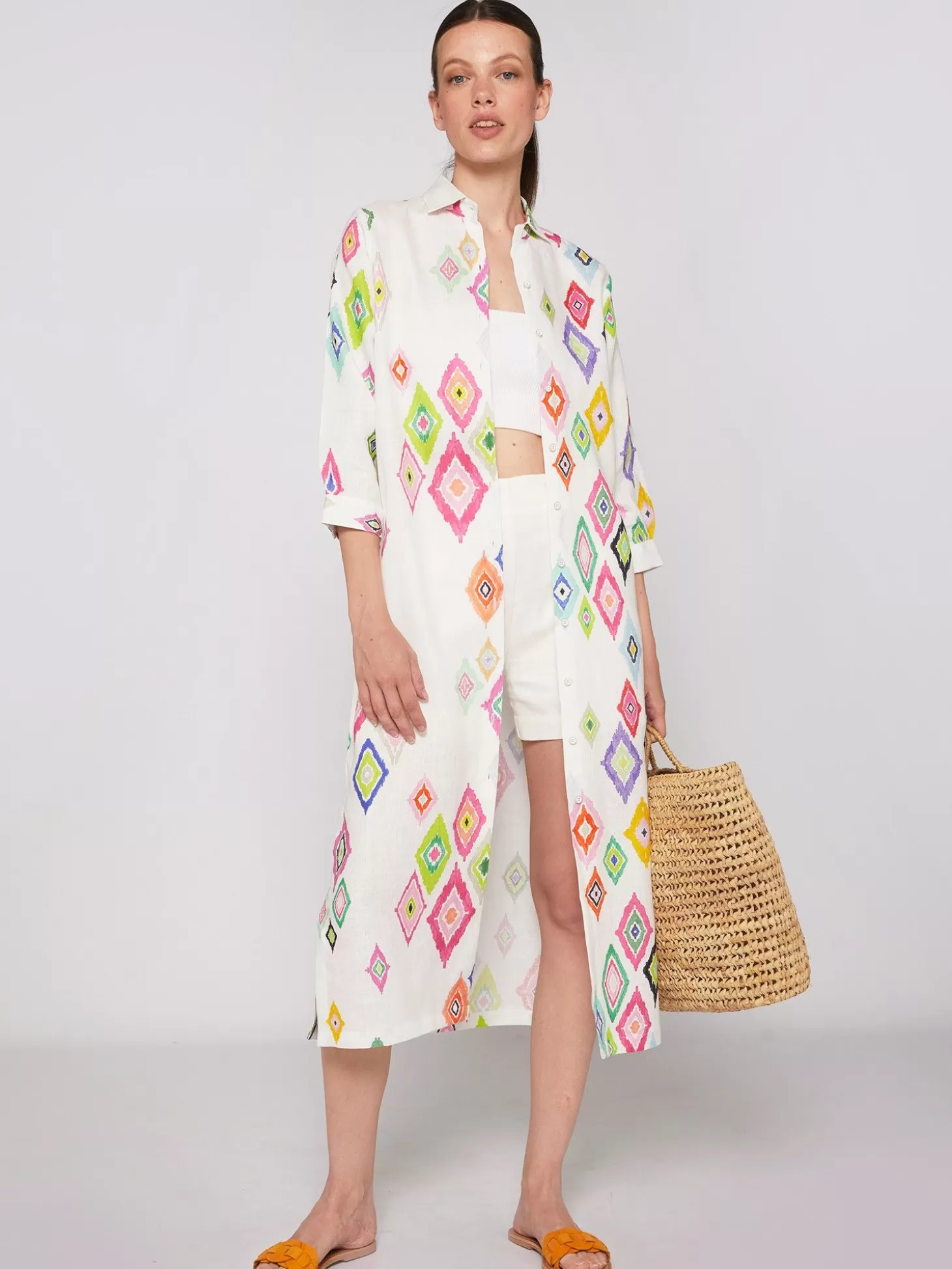 Vilagallo Dress Antonella Diamond Ikat Pure Linen*Women Dresses