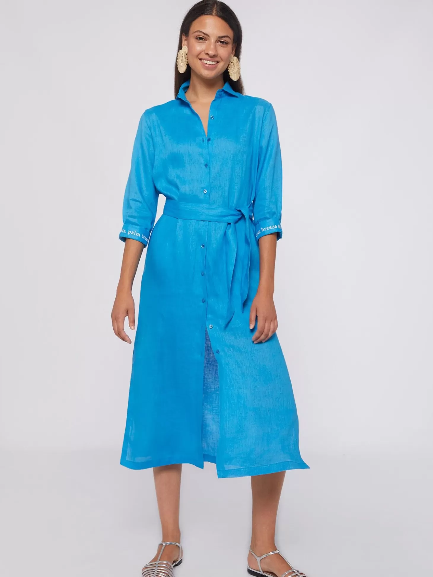 Vilagallo Dress Antonella Emb Blue Linen*Women Dresses