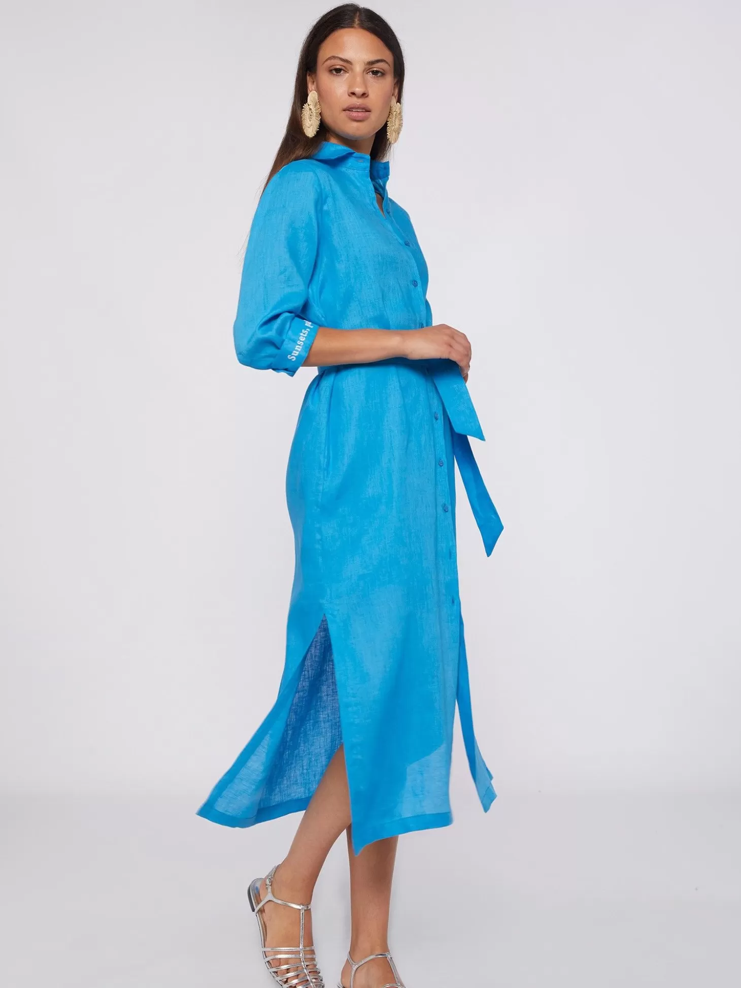 Vilagallo Dress Antonella Emb Blue Linen*Women Dresses