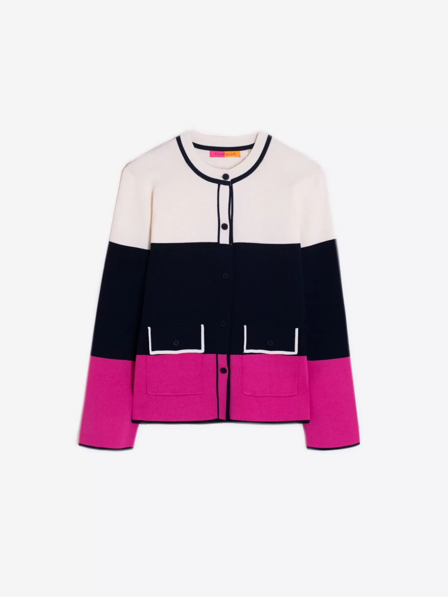 Vilagallo Knitwear Cardigan Colour Block Ecru&Navy&Pink*Women Knitwear