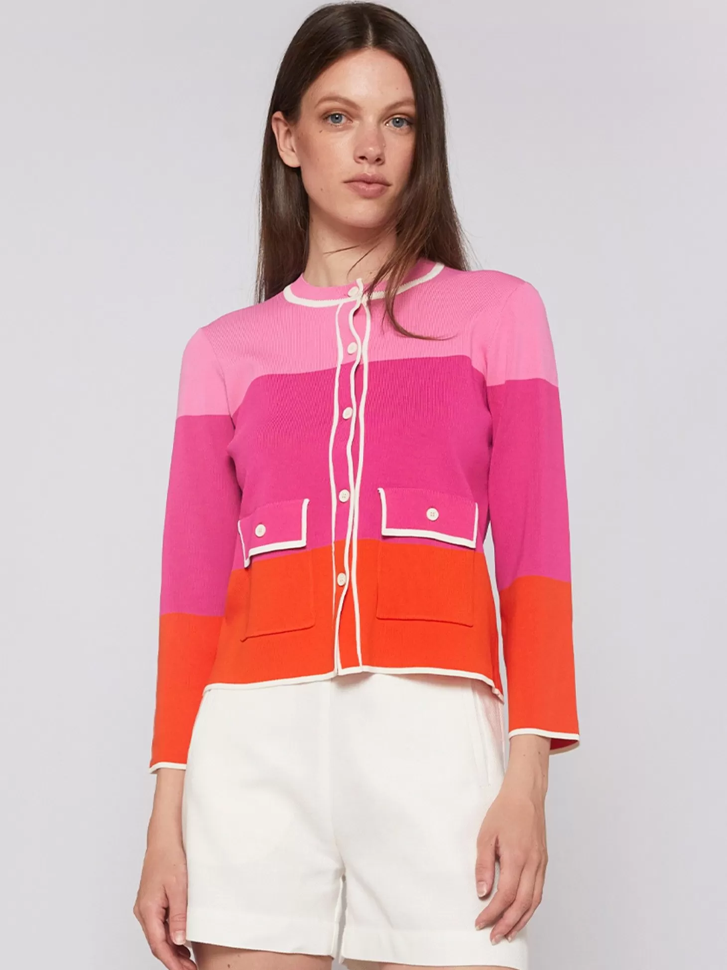 Vilagallo Knitwear Cardigan Colour Block Pink&Fucsia&Orange*Women Knitwear