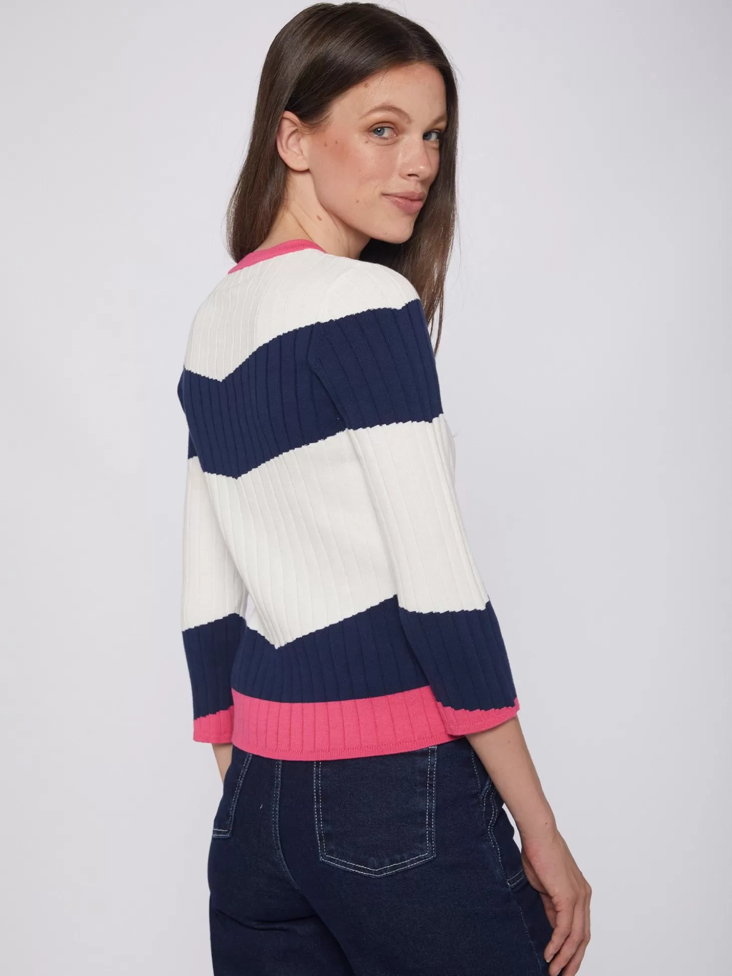 Vilagallo Knitwear Colour Block Canale Navy&White Pink*Women Knitwear