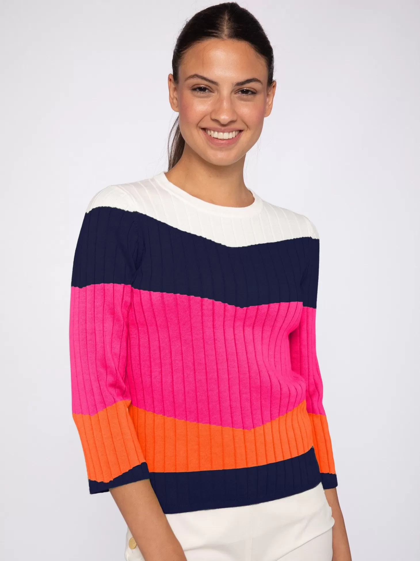 Vilagallo Knitwear Colour Block Canale White Navy Pink&Orange*Women Knitwear