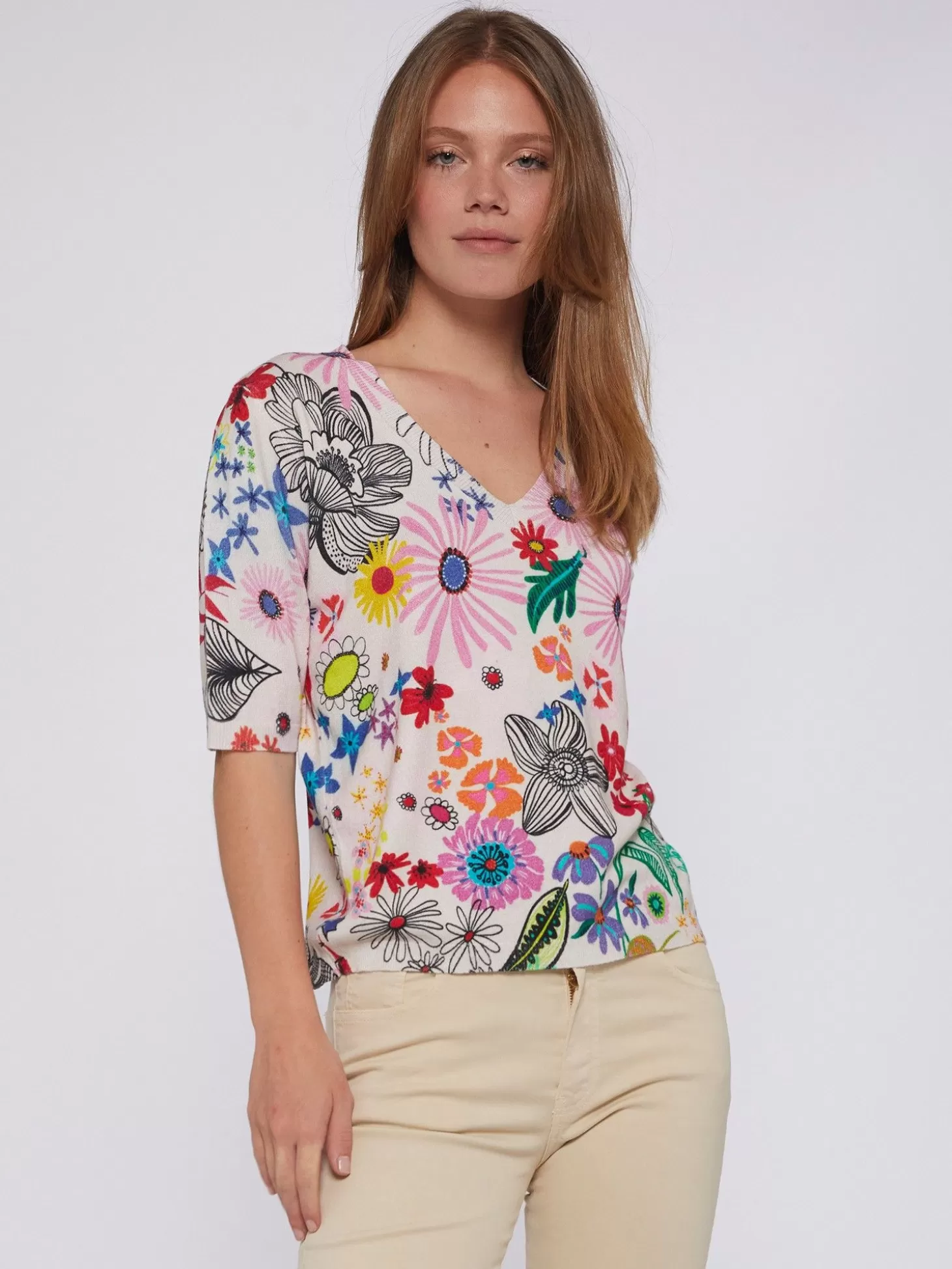 Vilagallo Knitwear Flowers Printed Pullover Flowers*Women Knitwear