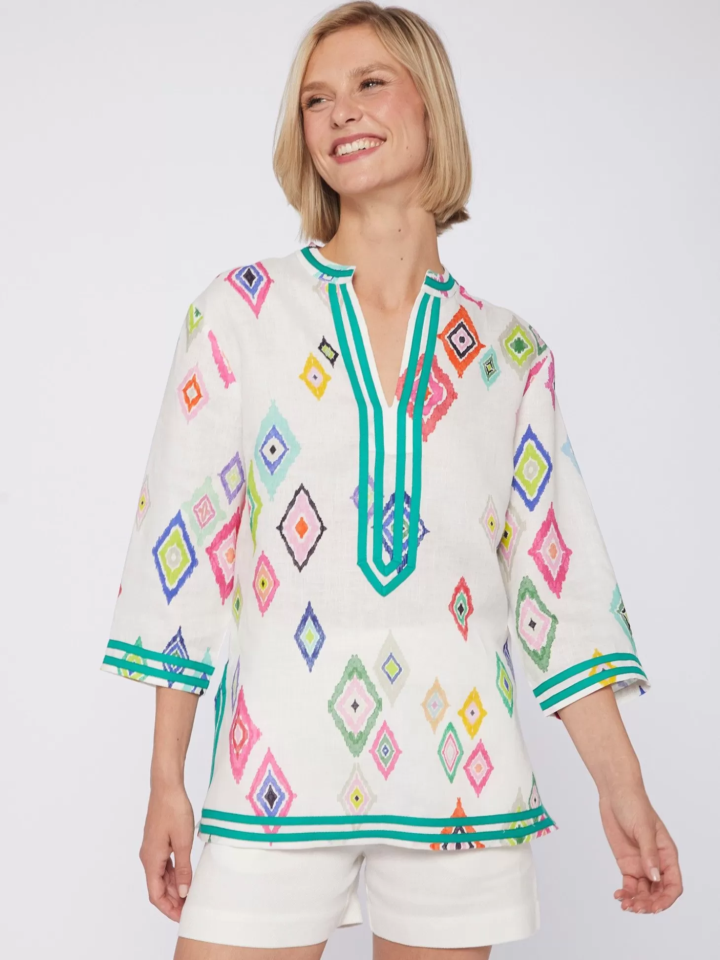 Vilagallo Shirt Diletta Diamond Ikat Pure Linen*Women Shirts