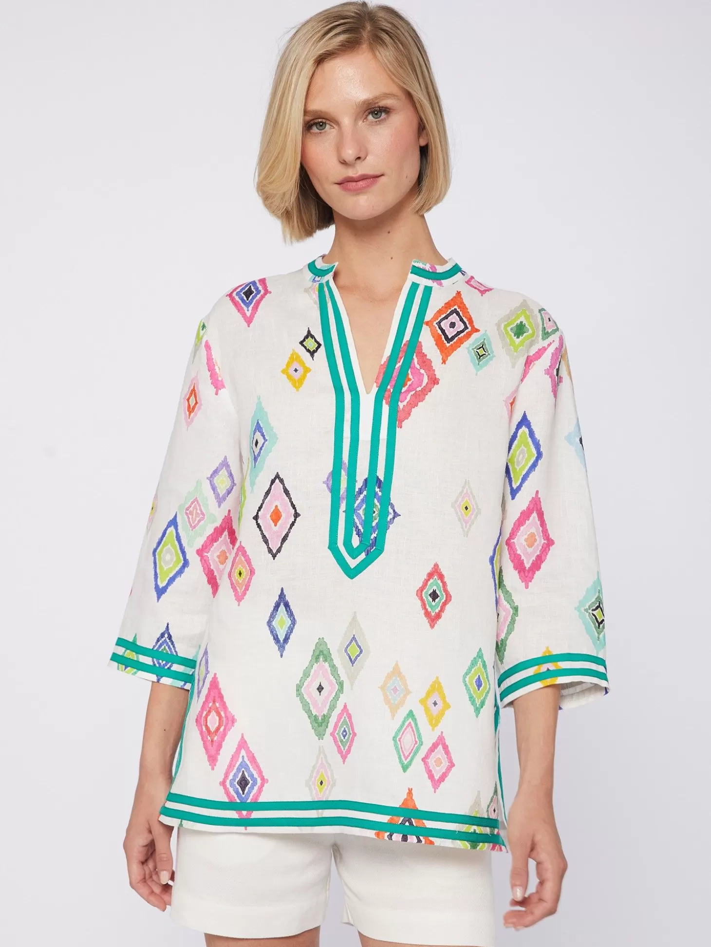 Vilagallo Shirt Diletta Diamond Ikat Pure Linen*Women Shirts