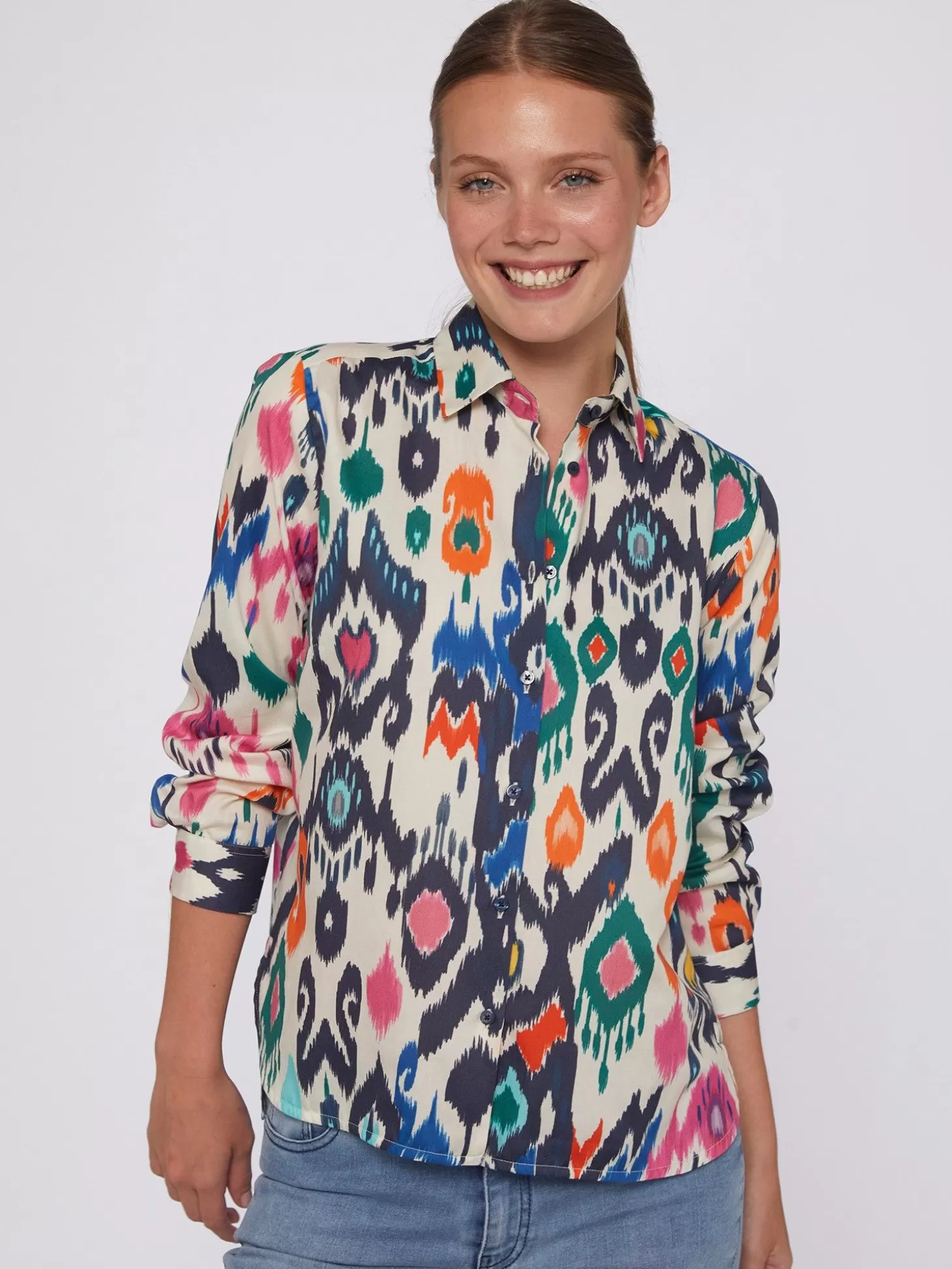 Vilagallo Shirt Isabella Multicolour Ikat Cotton Print*Women Shirts