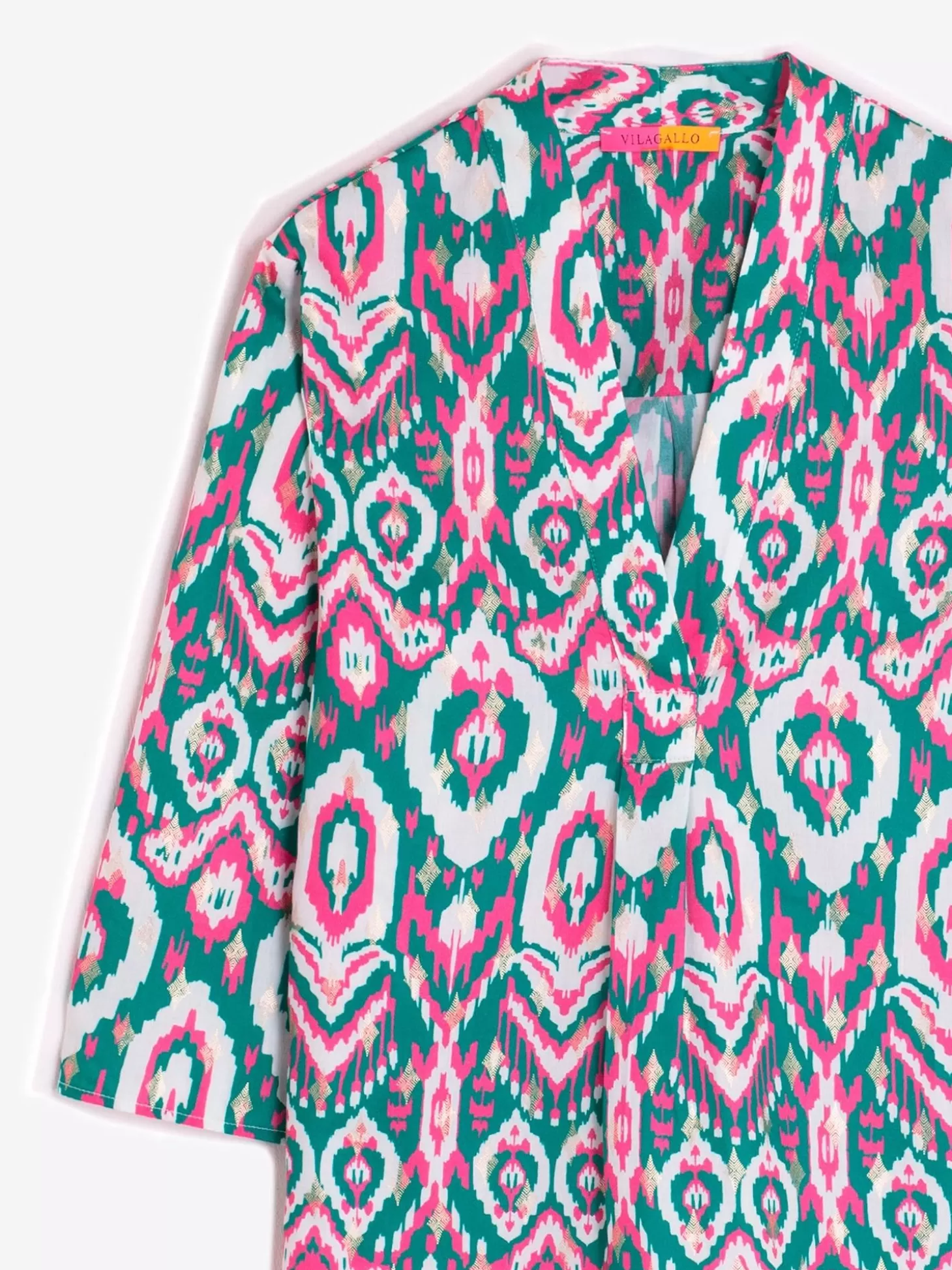 Vilagallo Shirt Leandra Ikat Green Pink Gold*Women Shirts