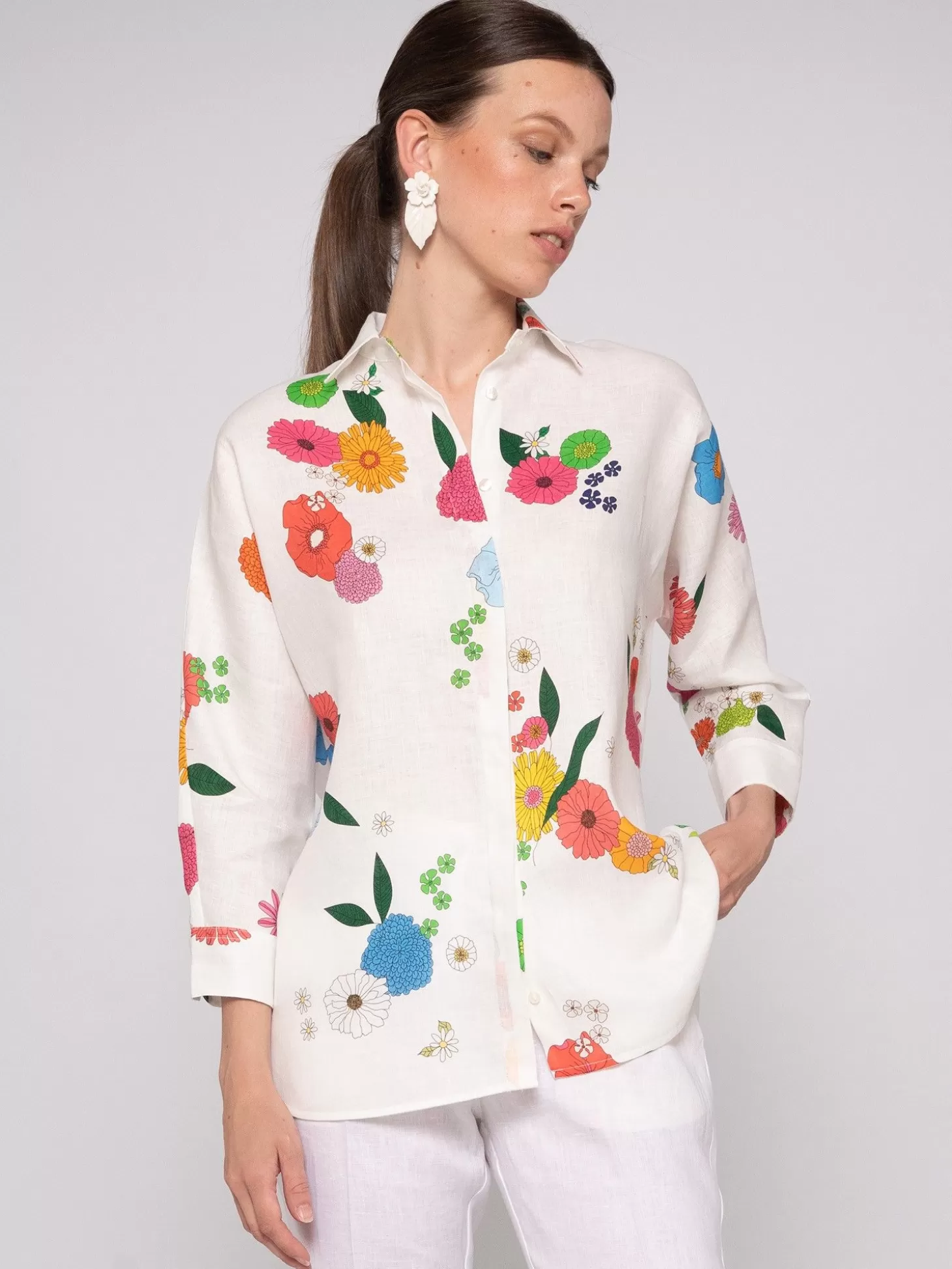 Vilagallo Shirt Louisa Flowers Pure Linen*Women Shirts