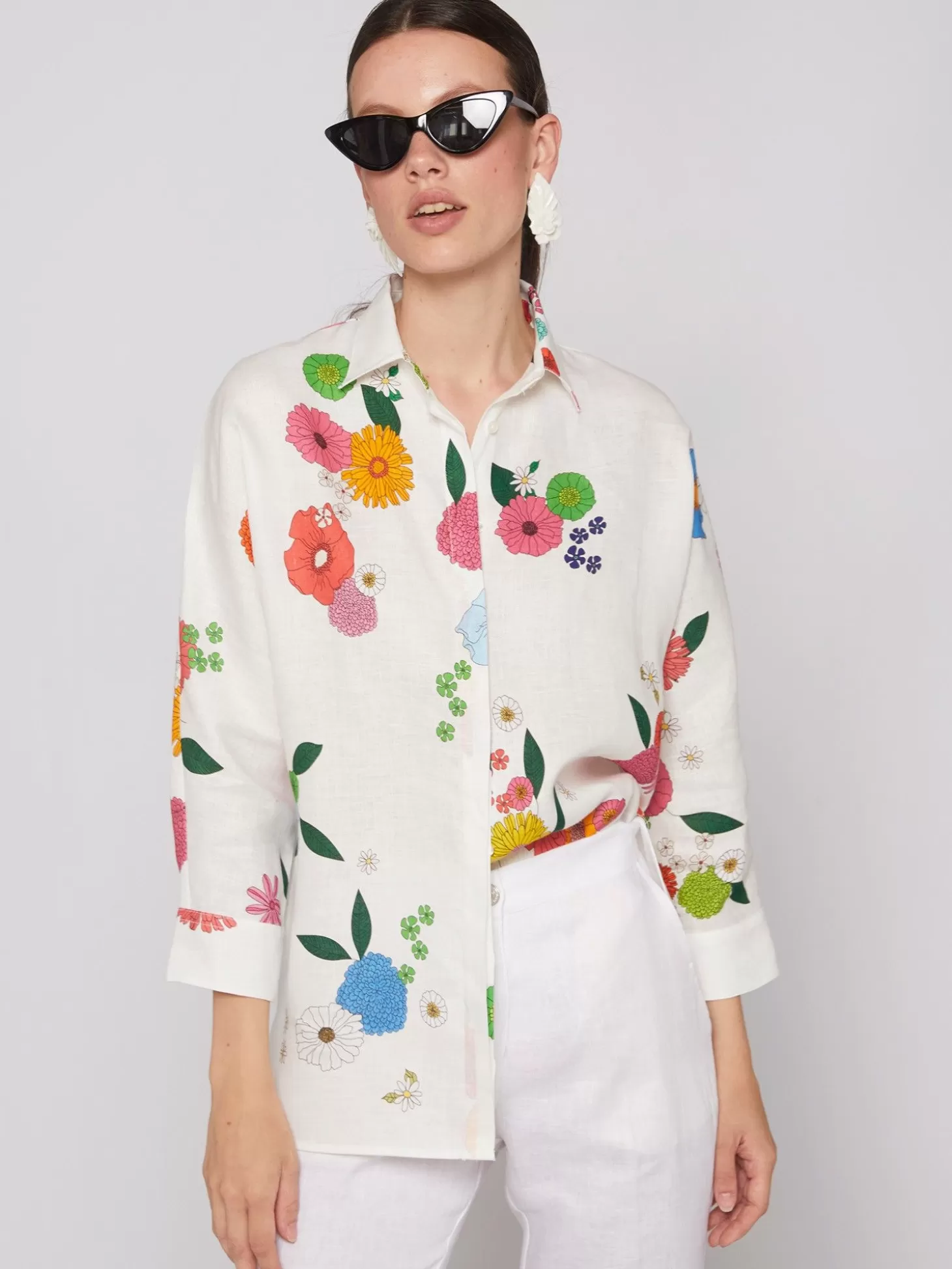 Vilagallo Shirt Louisa Flowers Pure Linen*Women Shirts