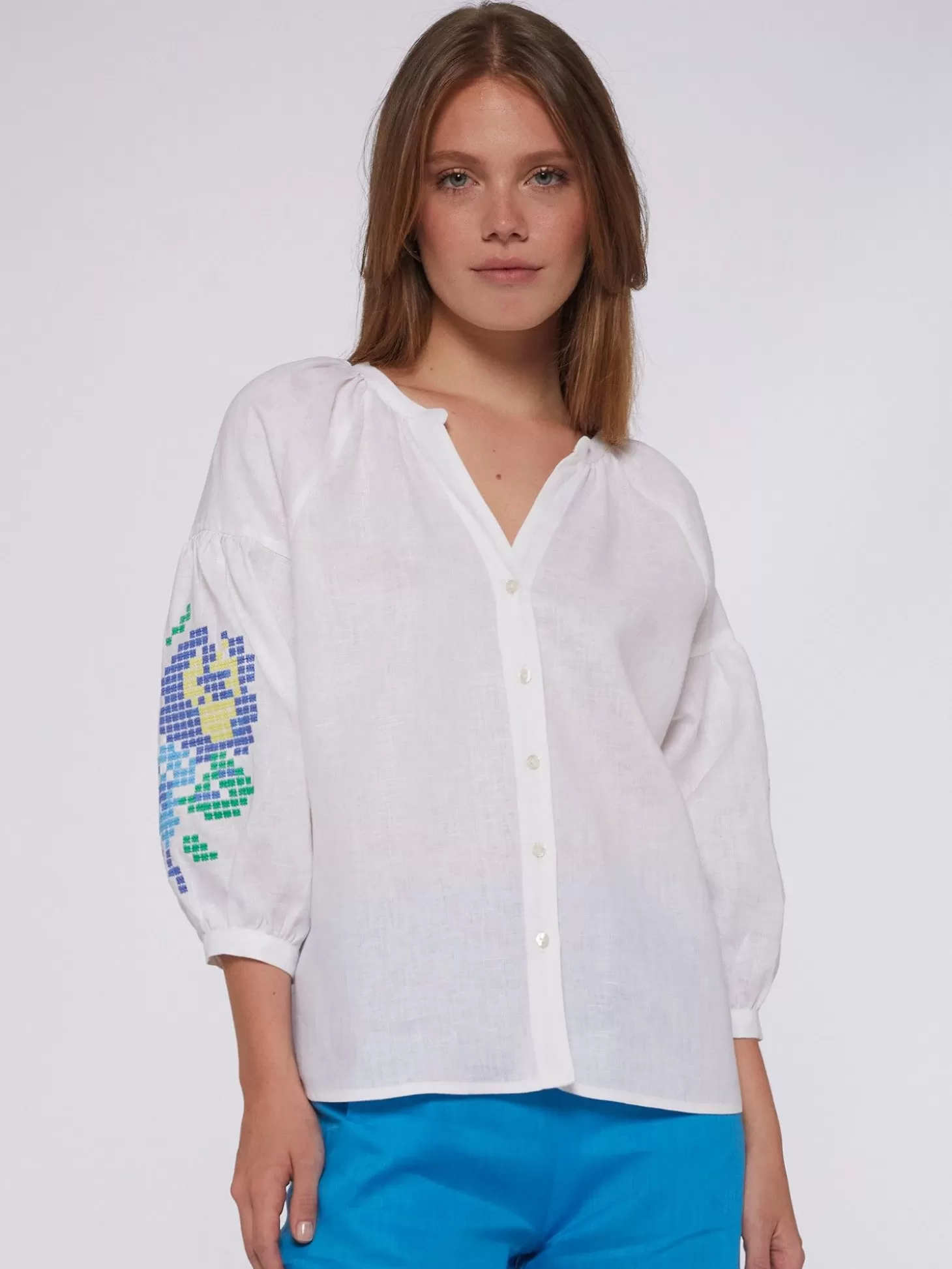 Vilagallo Shirt Mabel Emb White Linen*Women Shirts