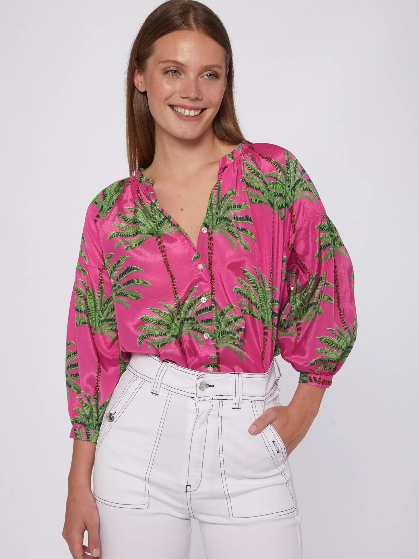 Vilagallo Shirt Mabel Pink Palm Tree*Women Shirts