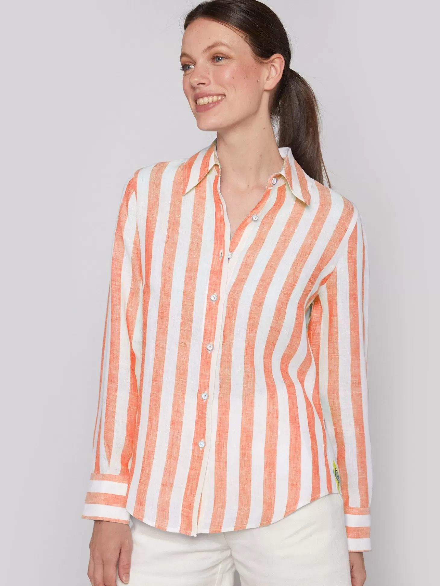 Vilagallo Shirt Mafalda Orange Linen Stripes*Women Shirts