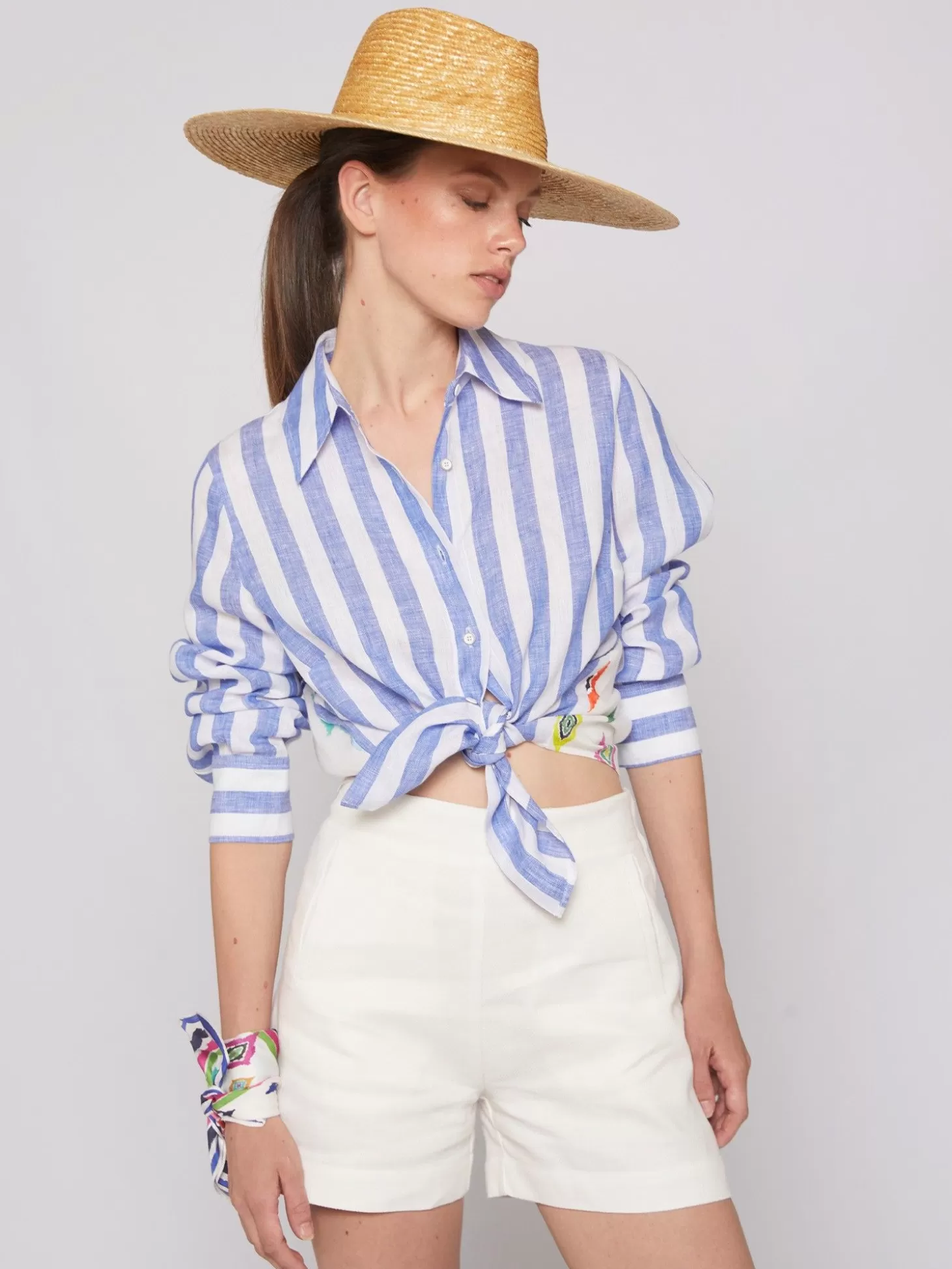 Vilagallo Shirt Mafalda Pure Linen Stripe Navy*Women Shirts