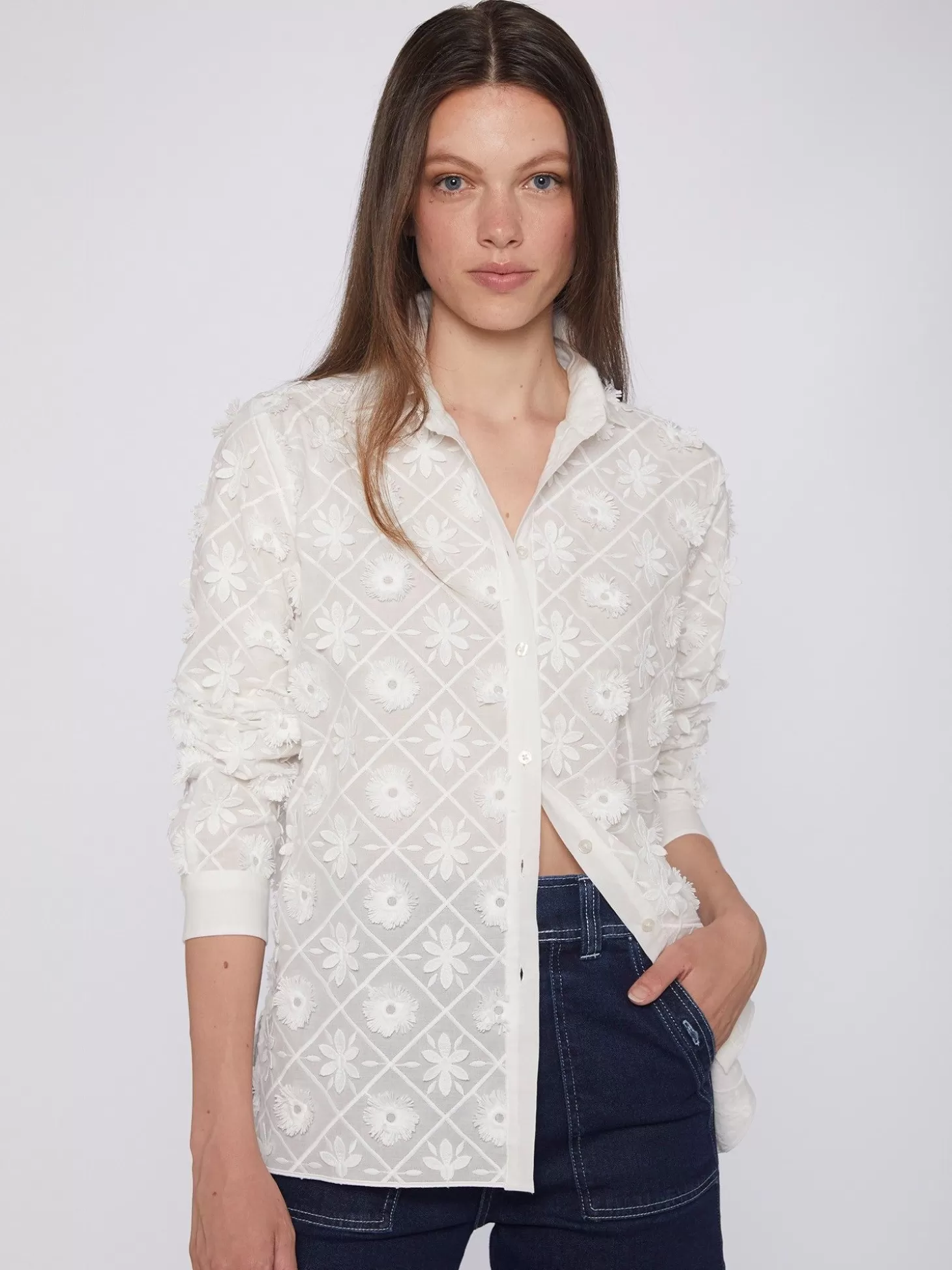 Vilagallo Shirt Nadine White Embroidered Flower*Women Shirts