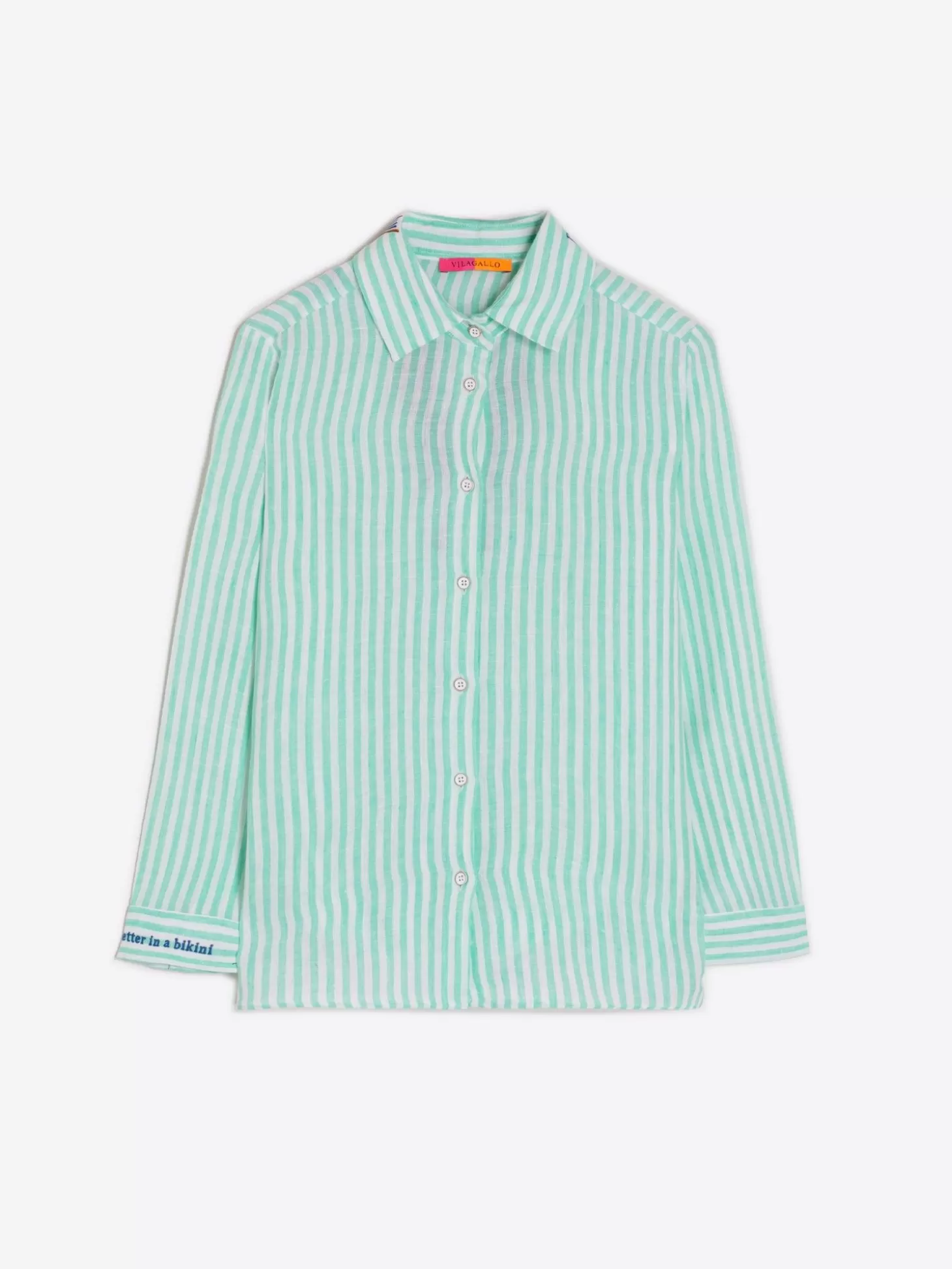 Vilagallo Shirt Petra Emb Green Linen Stripe*Women Shirts